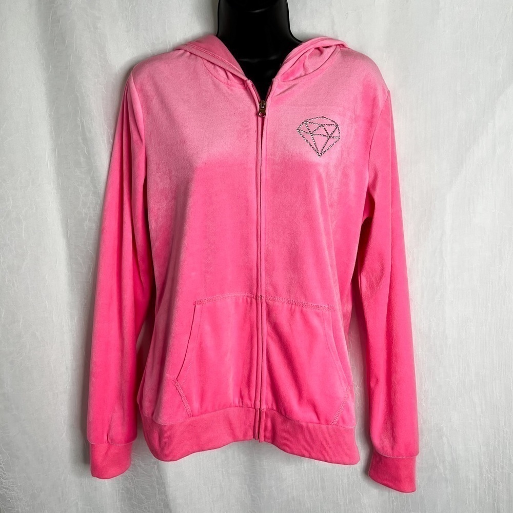 🦩 HARD CANDY Hot Pink Velour Full Zip Hoodie Track Suit Top (🦩2 for $25)